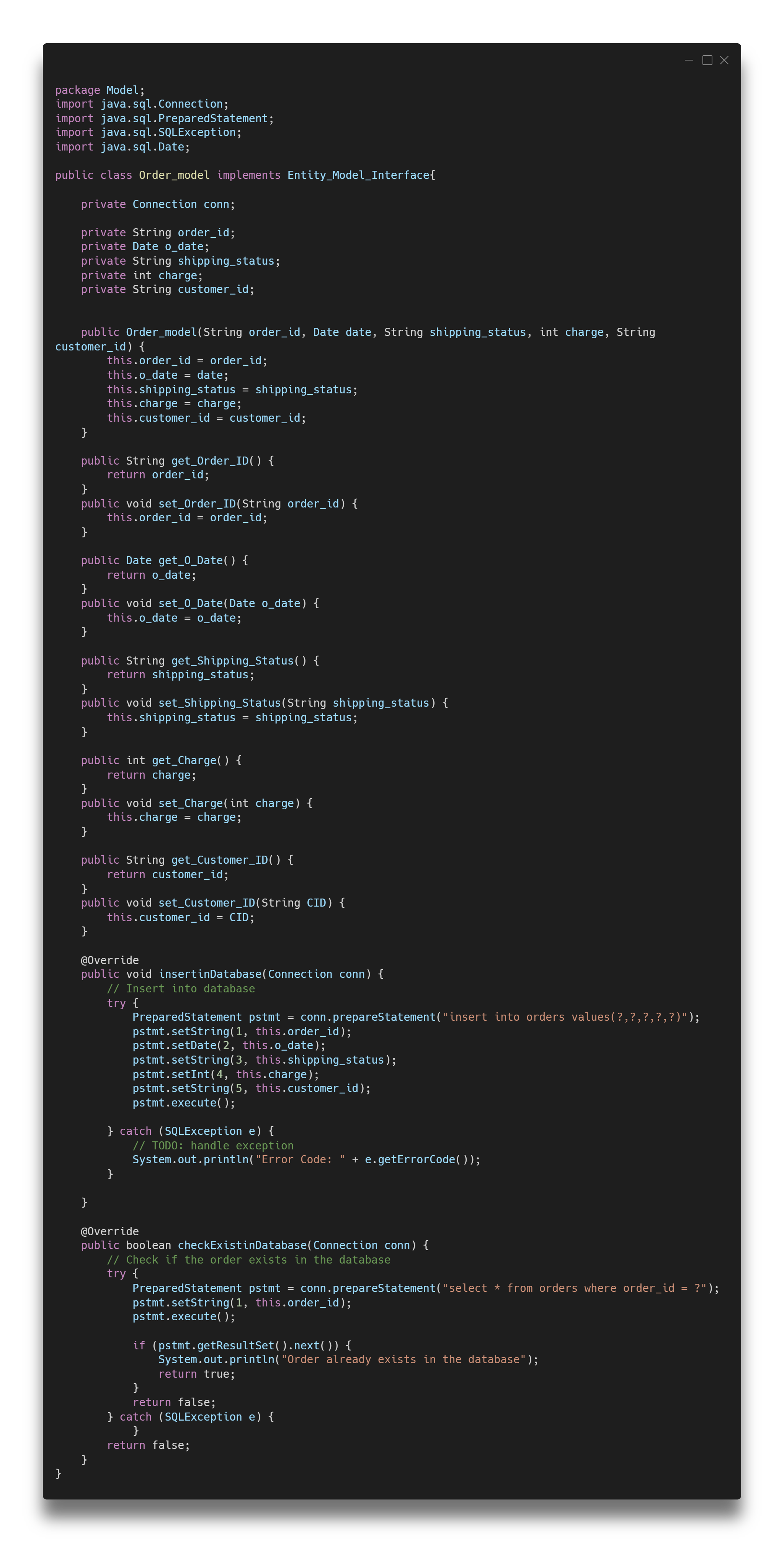 Order Entity Model