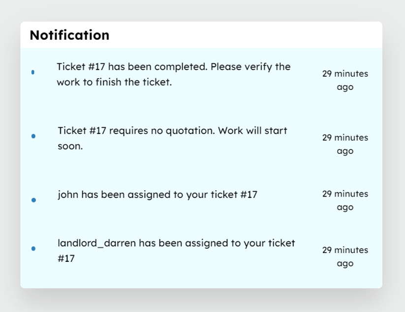 Notification Page with real notifications